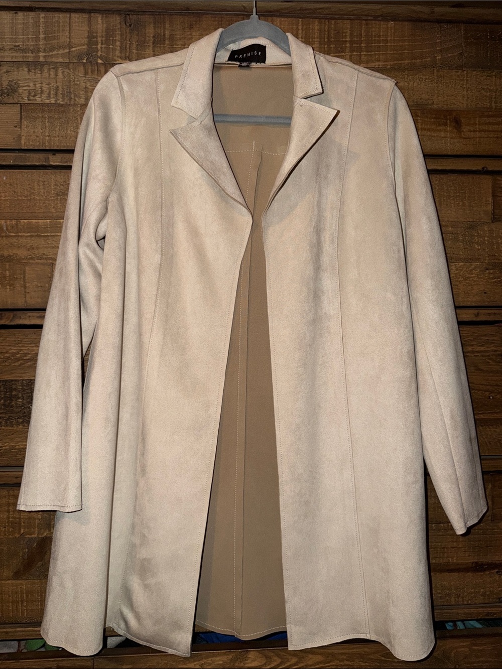 Premise Cream Suede Open-Front Trench Coat